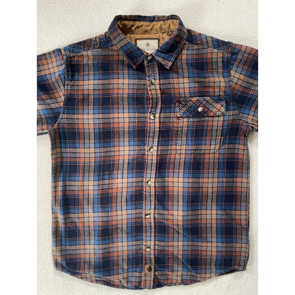 Hole - Legendary Whitetails Mens Large Flannel Shirt Blue Orange Plaid Buck Camp